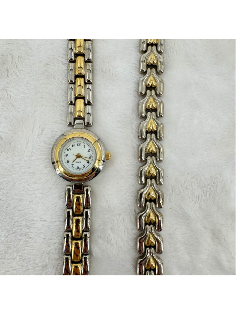 Vintage 2 Tone Watch & Bracelet Set Gold Silver Tone